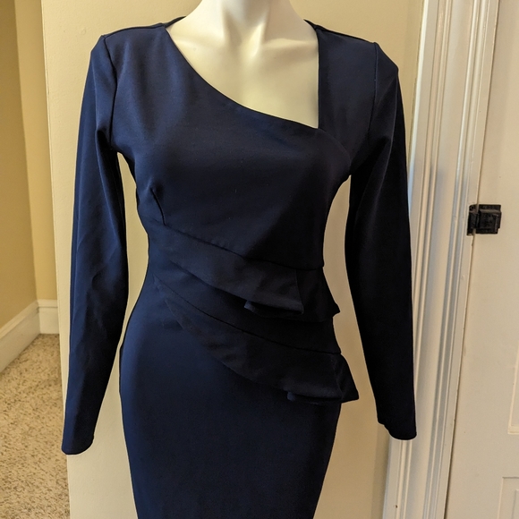 City Goddess London navy blue long sleeve dress size small - Picture 4 of 6